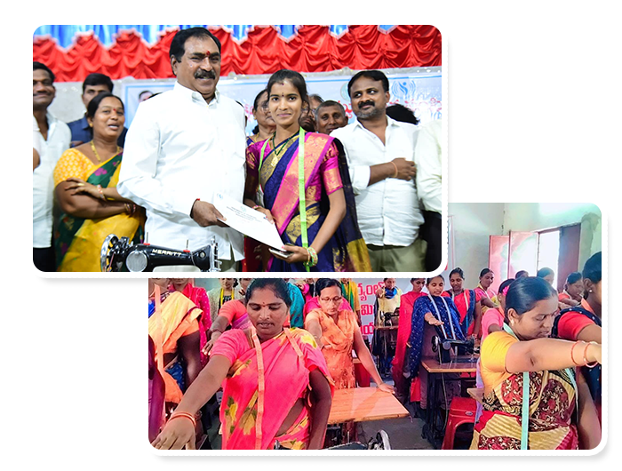 Certificate distribution and sewing machine training classroom