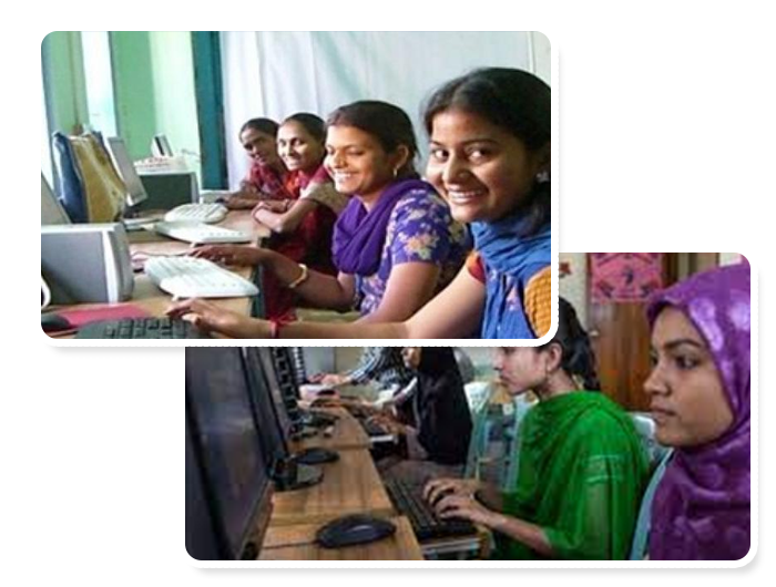 Women trainees at a computer lab during IT skilling